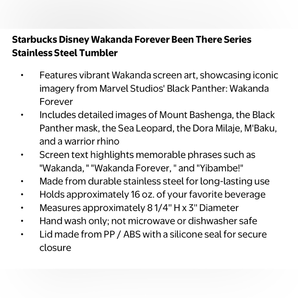 Starbucks Wakanda 16oz Travel Tumbler - Picture 10 of 10